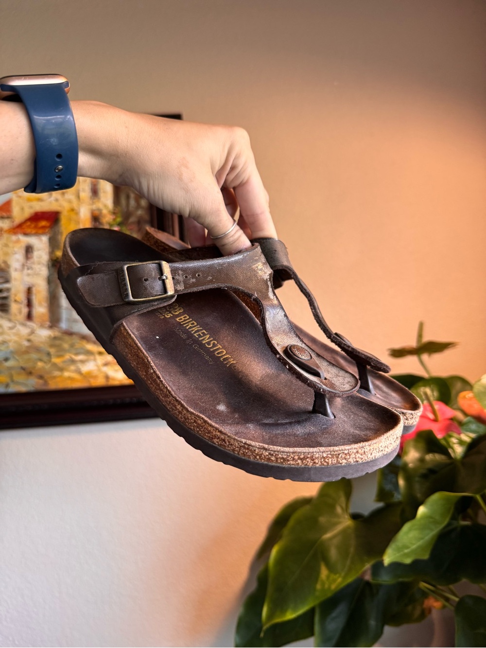 Birkenstock Gizeh Leather Dark Brown Flip Flop Sandals 38